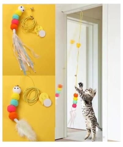 Elastik Tırtıl Kedi Oyuncağı Vantuzlu Lastikli Kedi Kelebek Yakalama Egzersiz Oyuncağı - 1