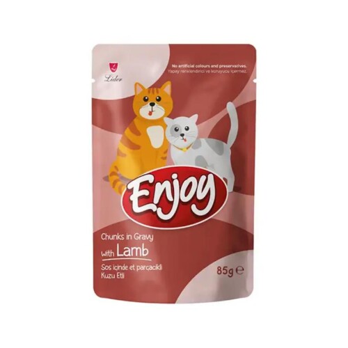 Enjoy Pouch Sos İçinde Et Parçacıklı Kuzu Etli Yetişkin Kedi Konservesi 85 Gr - 1