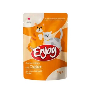 Enjoy Pouch Sos İçinde Et Parçacıklı Tavuklu Yetişkin Kedi Konservesi 85 Gr - Enjoy
