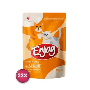 Enjoy Pouch Sos İçinde Et Parçacıklı Tavuklu Yetişkin Kedi Konservesi 85 Gr x 22 Adet - Enjoy