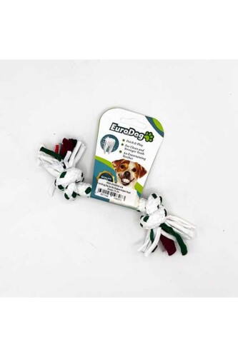 Euro Dog İki Düğümlü Kalın Diş Kaşıma İpi Köpek Oyuncağı Beyaz/Yeşil 15 Cm - 1