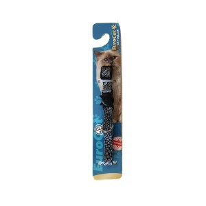 EuroCat Gri Deri Desenli Çıngıraklı Kedi Boyun Tasması 10 mm 28 cm - EuroCat