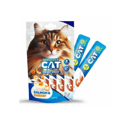 EuroGold Cat Somon Balığı ve Karides Aromalı Sıvı Kedi Ödülü 5x15Gr - 1