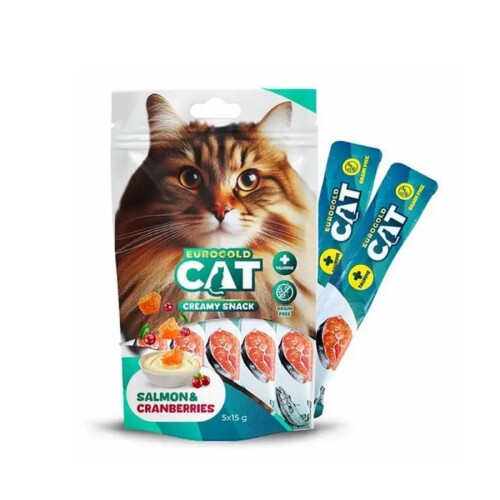 EuroGold Cat Somon Balığı ve Kızılcık Aromalı Sıvı Kedi Ödülü 5x15Gr - 1