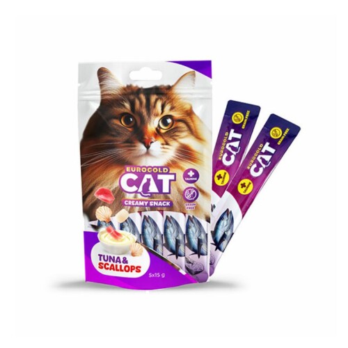 EuroGold Cat Ton Balığı ve Deniz Tarağı Aromalı Sıvı Kedi Ödülü 5x15Gr - 1