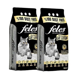 Feles Aktif Karbonlu Tozsuz Topaklanan Kedi Kumu 10 lt X 2 Adet - Feles