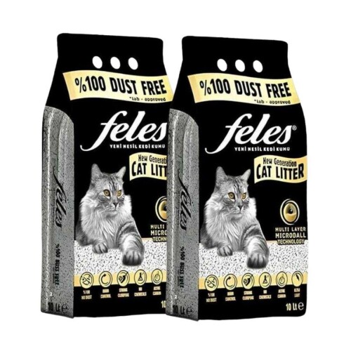 Feles Aktif Karbonlu Tozsuz Topaklanan Kedi Kumu 10 lt X 2 Adet - 1