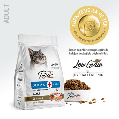 Felicia Somonlu Düşük Tahıllı Kolajenli Yetşkin Kedi Maması 5 kg - 1