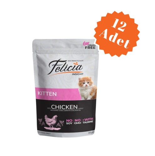 Felicia Pouch Tavuklu Tahılsız Yavru Kedi Konservesi 85 Gr x 12 Adet - 1