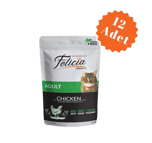 Felicia Pouch Tavuklu Tahılsız Yetişkin Kedi Konservesi 85 Gr x 12 Adet - 1