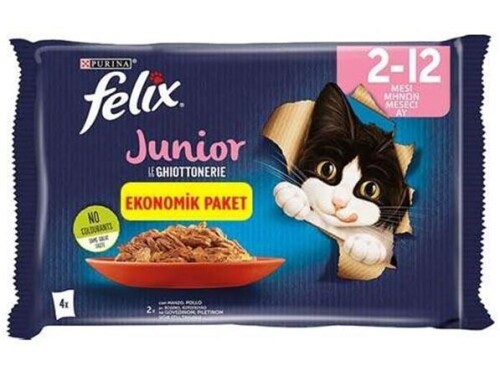 Felix Junior Pouch Ekonomik Paket Tavuklu Yavru Kedi Konservesi 4'lü 85 gr - 1