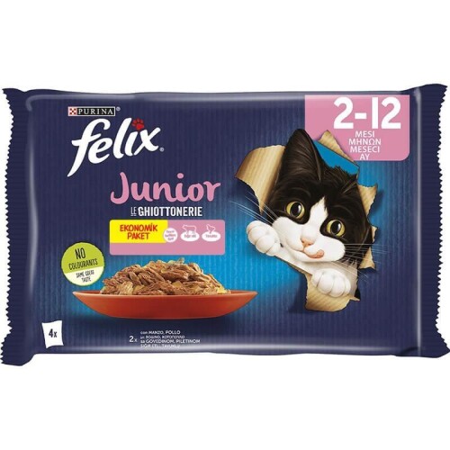 Felix Junior Pouch Tavuklu ve Sığır Etli Kedi Konservesi (4 X 85 gr) 12 Adet - 1