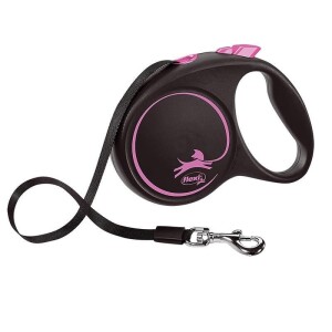 Flexi Black Design Pembe 5 mt Şerit Otomatik Tasma Medium - Flexi