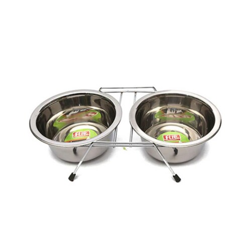 Flip Kedi ve Köpekler İçin Paslanmaz Çelik İkili Mama ve Su Kabı 2x450ml - 1