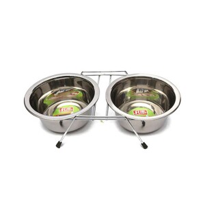Flip Kedi ve Köpekler İçin Paslanmaz Çelik İkili Mama ve Su Kabı 2x450ml - Flip
