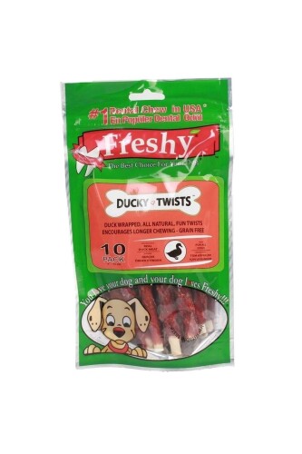 Freshy Ducky Twists Ördekli Dental Sütlü Burgu Köpek Ödülü 90 gr - 10 Çubuk - 1