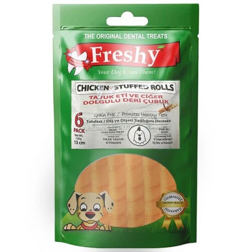 Freshy Tavuk Eti Ve Ciğer Dolgulu Deri Çubuk 13 Cm 6 lı - 1