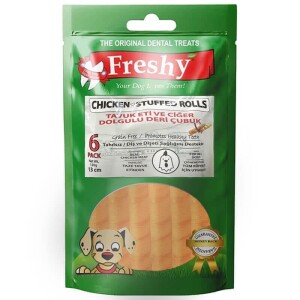 Freshy Tavuk Eti Ve Ciğer Dolgulu Deri Çubuk 13 Cm 6 lı - Freshy