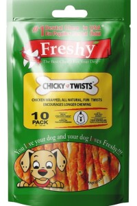 Freshy Tavuklu Twist Kurutulmuş Et Kaplı Çiğneme Burgu Çubuk 13 cm 10'lu 90 gr - Freshy