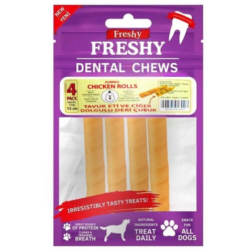 FreshyFreshy Tavuk Eti Ve Ciğer Dolgulu Deri Çubuk 4 Adet 120 Gr - 1