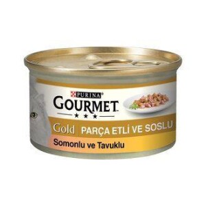 Gourmet Gold Parça Etli ve Soslu Somon Tavuk Kedi Konservesi 85 gr 24 Adet - Gourmet Gold