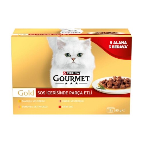Gourmet Gold Soslu Parça Etli Karışık Çeşitli Yetişkin Kedi Konservesi 85 gr 12 AL 9 ÖDE - 1
