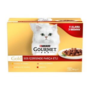 Gourmet Gold Soslu Parça Etli Karışık Çeşitli Yetişkin Kedi Konservesi 85 gr 12 AL 9 ÖDE X 2 Adet - Gourmet Gold