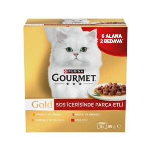 Gourmet Gold Soslu Parça Etli Karışık Çeşitli Yetişkin Kedi Konservesi 85 gr 8 AL 6 ÖDE - Gourmet Gold