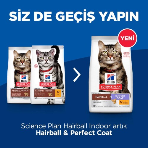 Hill's SCIENCE PLAN Tüy Yumağı Önleyici Mükemmel Tüyler İçin Tavuklu Kedi Maması 1,5 kg - 6