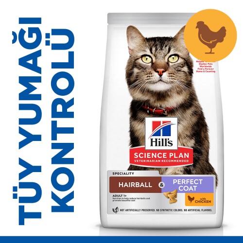 Hill's SCIENCE PLAN Tüy Yumağı Önleyici Mükemmel Tüyler İçin Tavuklu Kedi Maması 1,5 kg - 1