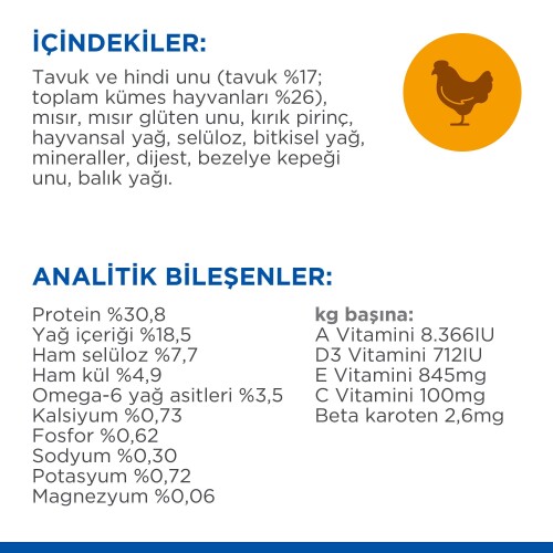 Hill's SCIENCE PLAN Tüy Yumağı Önleyici Mükemmel Tüyler İçin Tavuklu Kedi Maması 1,5 kg - 3