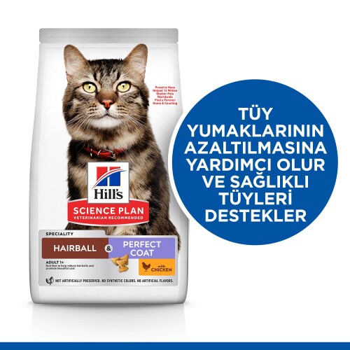 Hill's SCIENCE PLAN Tüy Yumağı Önleyici Mükemmel Tüyler İçin Tavuklu Kedi Maması 1,5 kg - 2