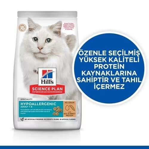 Hill's SCIENCE PLAN Hypoallergenic Yumurta ve Böcek Proteinli Yetişkin Kedi Maması 1,5 Kg - 3