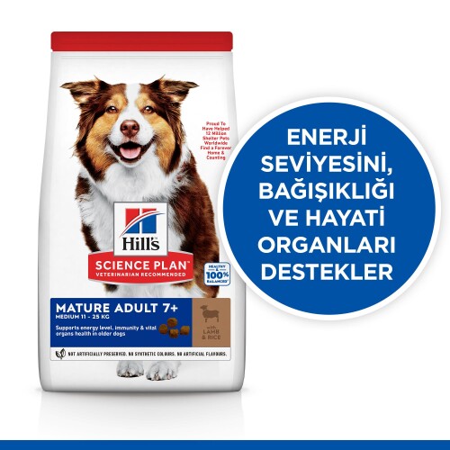 Hill's SCIENCE PLAN +7 Yaşlı Orta Irk Kuzulu ve Pirinçli Köpek Maması 12 kg + 2 kg - 4