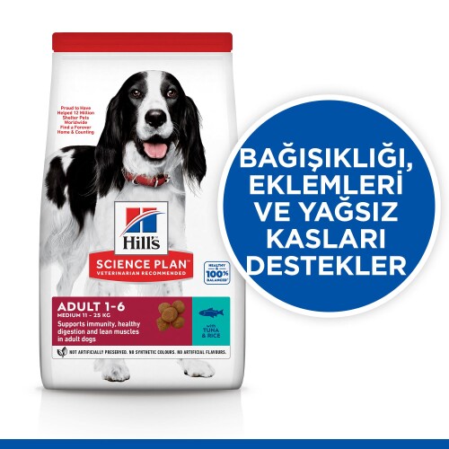 Hill's SCIENCE PLAN Yetişkin Orta Irk Ton Balıklı & Pirinçli Köpek Maması 10 kg + 2 kg - 2