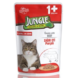 Jungle Pouch Sığır Eti Parçalı Soslu Yetişkin Kedi Konservesi 100 Gr - Jungle