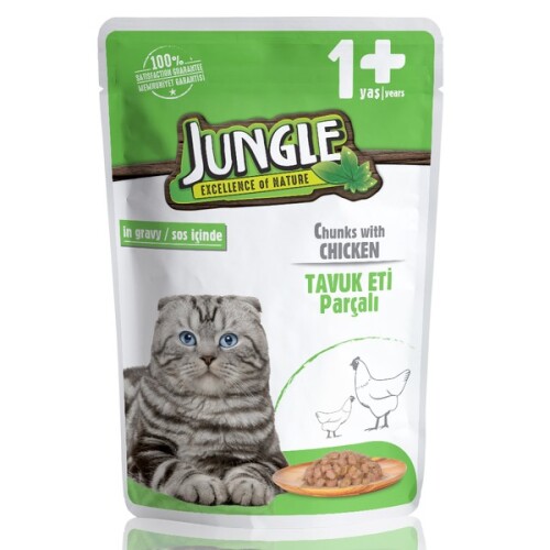 Jungle Pouch Tavuk Eti Parçalı Soslu Yetişkin Kedi Konservesi 100 Gr - 1