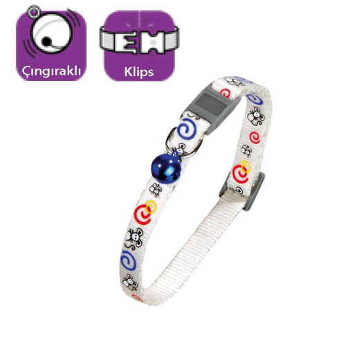 Karlie Çıngıraklı Desenli Kedi Boyun Tasması 30 cm Beyaz - 1