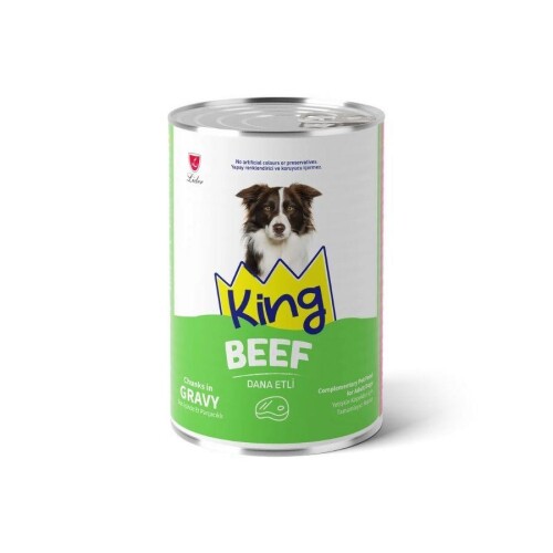 King Sos İçinde Et Parçacıklı Dana Etli Yetişkin Köpek Konservesi 400 gr - 1