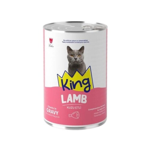 King Sos İçinde Et Parçacıklı Kuzu Etli Yetişkin Kedi Konservesi 400 gr - 1
