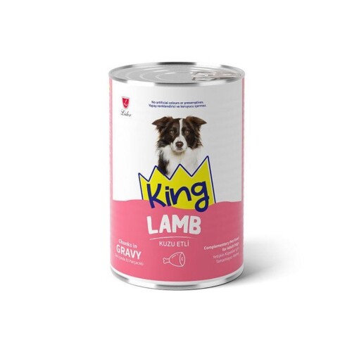 King Sos İçinde Et Parçacıklı Kuzu Etli Yetişkin Köpek Konservesi 400 gr - 1
