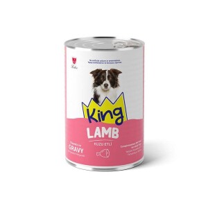 King Sos İçinde Et Parçacıklı Kuzu Etli Yetişkin Köpek Konservesi 400 gr - King