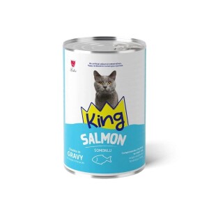 King Sos İçinde Et Parçacıklı Somonlu Yetişkin Kedi Konservesi 400 gr - King