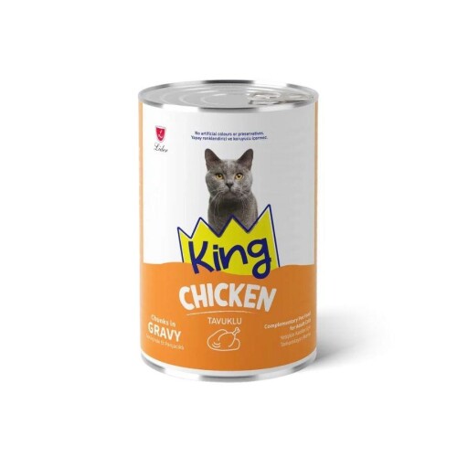 King Sos İçinde Et Parçacıklı Tavuklu Yetişkin Kedi Konservesi 400 gr - 1