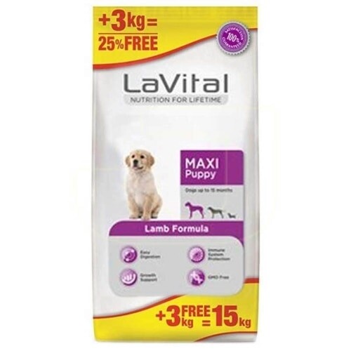 LaVital Kuzu Etli Büyük Irk Yavru Köpek Maması 12 kg + 3 kg - 1