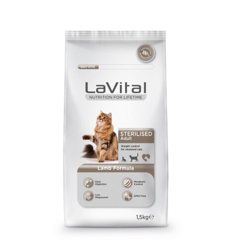 LaVital Kuzu Etli Kısırlaştırılmış Yetişkin Kedi Maması 1,5 kg - 1