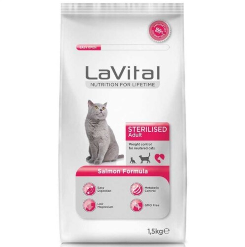 LaVital Sterilised Somonlu Kısırlaştırılmış Yetişkin Kedi Maması 1,5 kg - 1