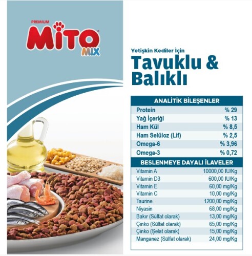 LaMito Mix Adult Cat Tavuklu ve Balıklı Renkli Taneli Yetişkin Kedi Maması 1 kg - 4