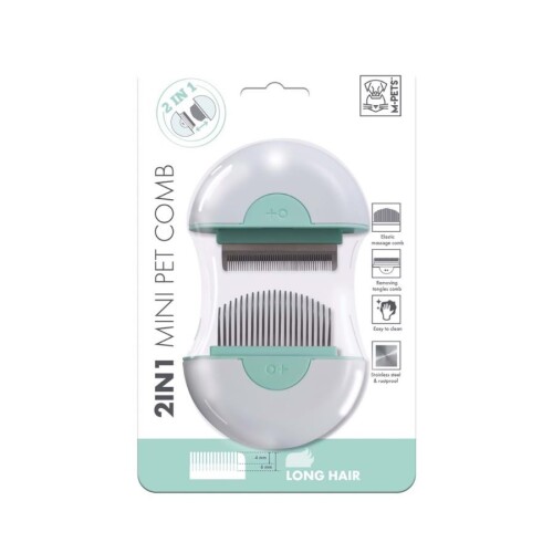 M-Pets 2in1 Uzun Tüylü Kedi ve Köpekler için Yeşil Furminatör ve Masaj Tarağı - 1