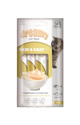 M-Pets Creamy Skin Coat Somonlu ve Tuna Balıklı Kedi Ödülü 4x15 Gr - 1